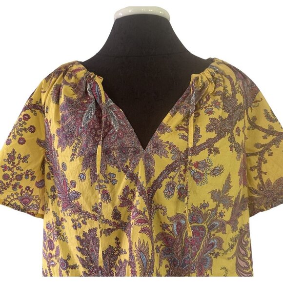 J. Crew Collection Blouse M Boho Cotton Top in Yellow Gold Paisley Bohemian - Picture 2 of 6
